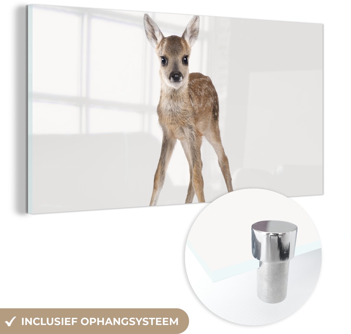 ® Glasschilderij 40x20 cm - Schilderij acrylglas - Hert - Baby hert - Dieren - Meisjes - Jongens - Kinderen - Foto op glas - Muurdecoratie woonkamer - Wanddecoratie slaapkamer - Schilderijen