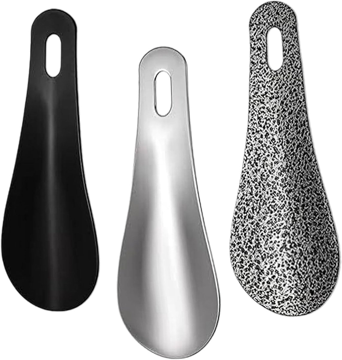 Set van 3 mini roestvrijstalen schoenlepels van 10 cm, ideale korte reisschoenlepels met ophanggat voor senioren, heren en dames, perfect voor onderweg