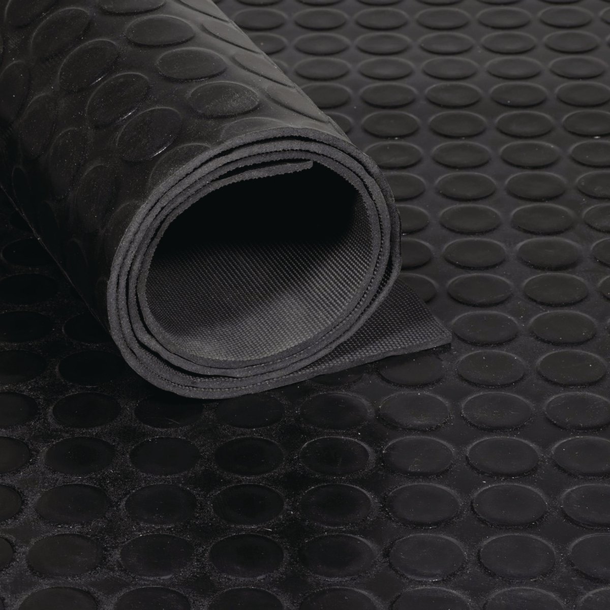 Gummiflachnoppenmatte B.1,5m L.10m D.3mm schwarz NR/SBR o.Gewebeeinlage TECWERK