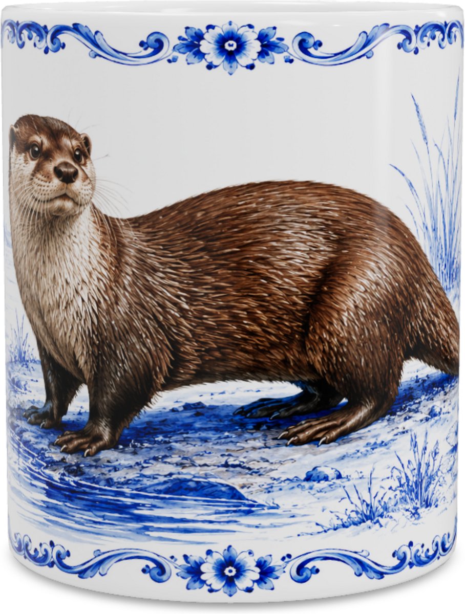 Mok Otter (Lutra lutra) - Delfts Blauw Design - Cadeau voor Dierenliefhebber