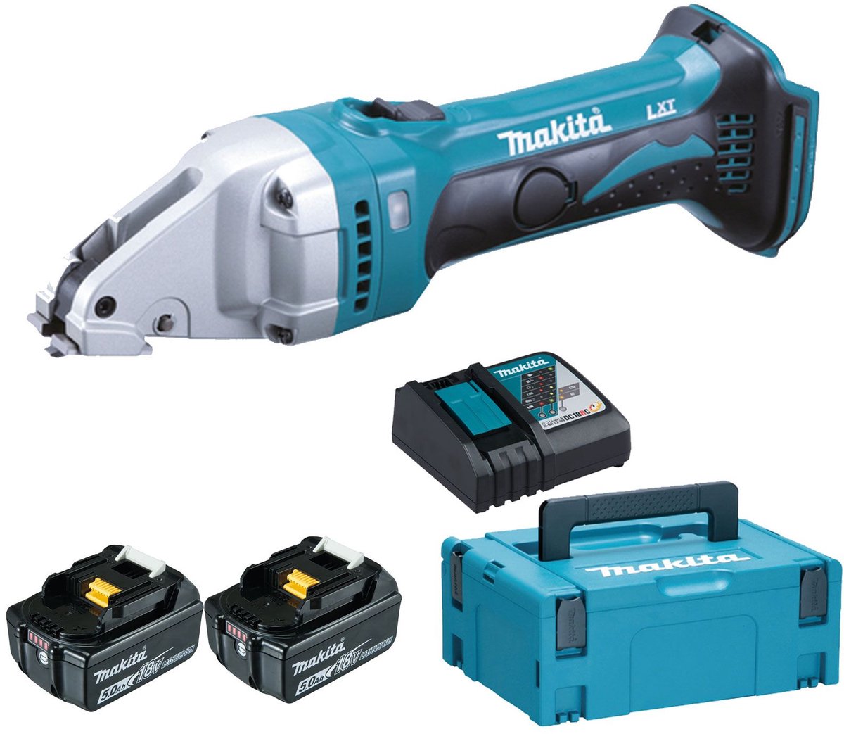 Makita DJS101RTJ Accu-plaatknipper 1,0 mm 18 V / 2x 5,0 Ah Accu + Lader in Makpac
