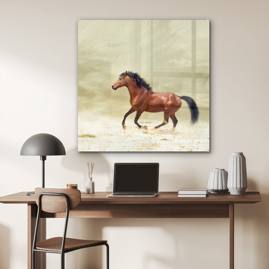 MuchoWow® Peinture sur verre 90x90 cm - Peinture sur verre - Cheval - Tissu - Sable - Photo sur verre acrylique - Peintures