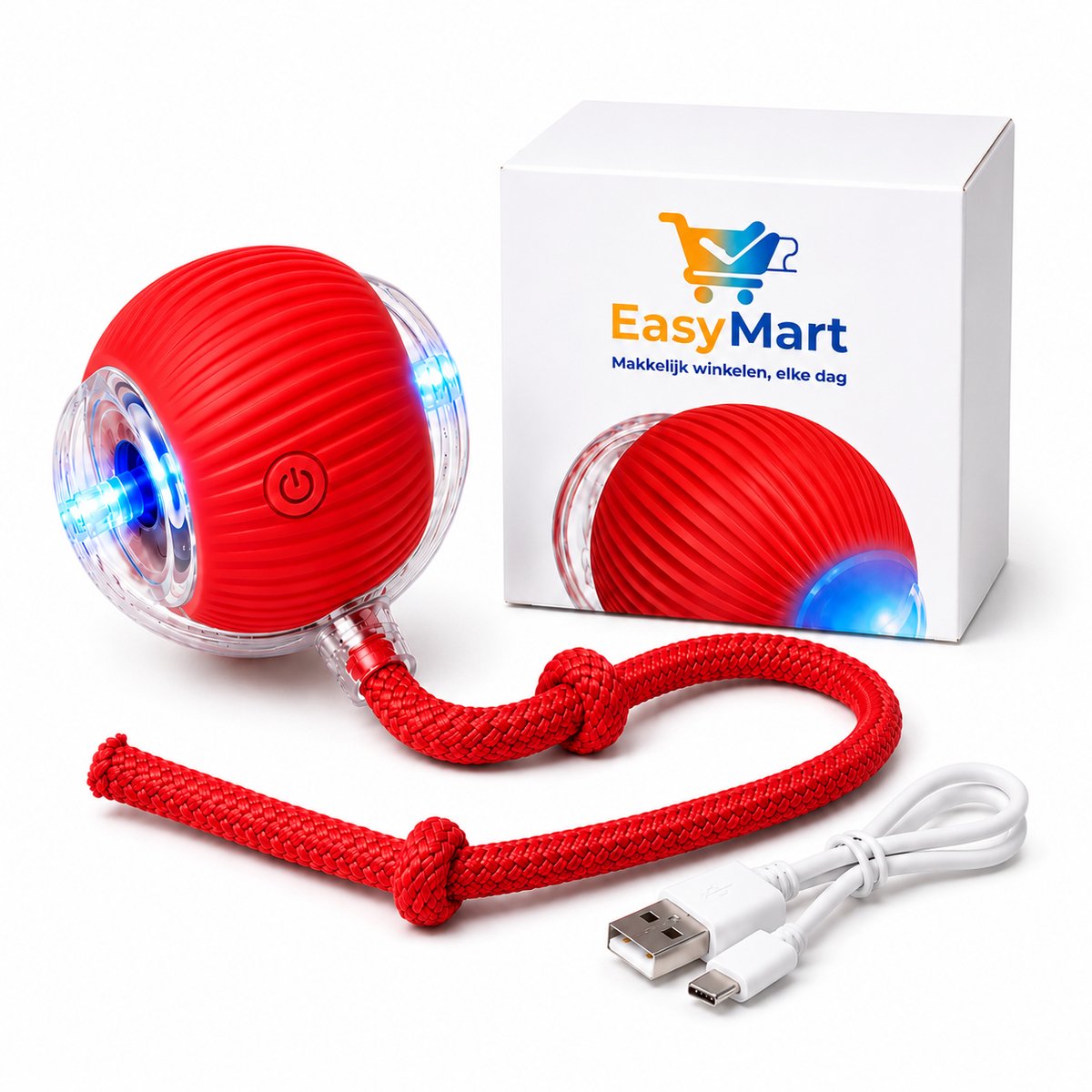 EasyMart Automatische Kattenbal – Interactief Kattenspeelgoed met Bewegingssensor, LED & 3 Modi – USB-C Oplaadbaar – Voor Katten & Kleine Honden – Rood