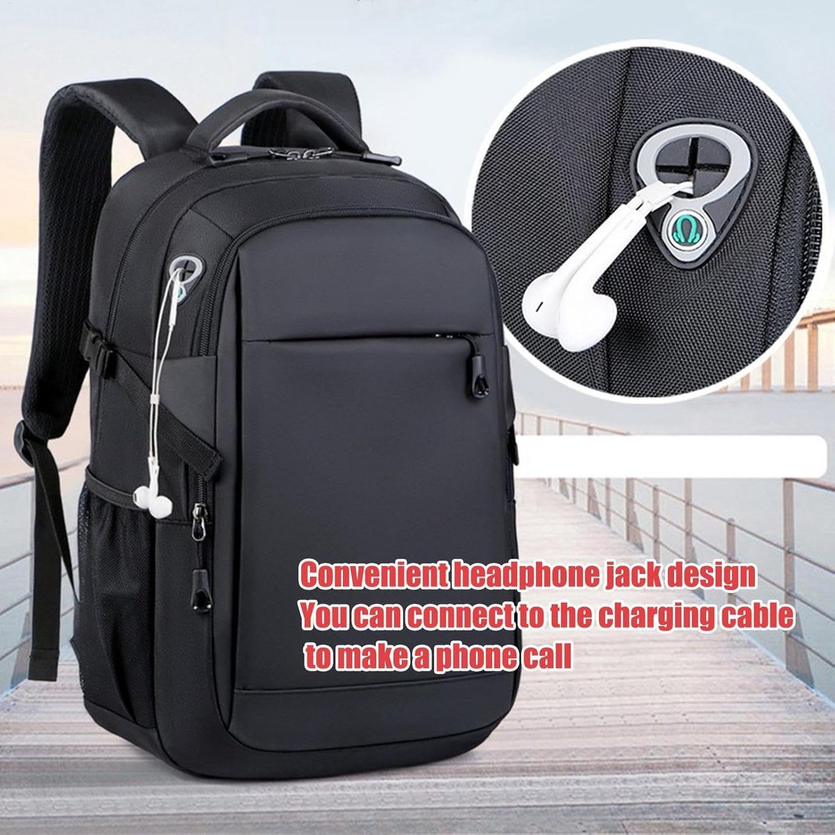 Laptop Rugzak - Reis tas - Dagelijks Gebruik - Geïntegreerde USB poort - 15 inch laptop - Zwart thumbnail 3