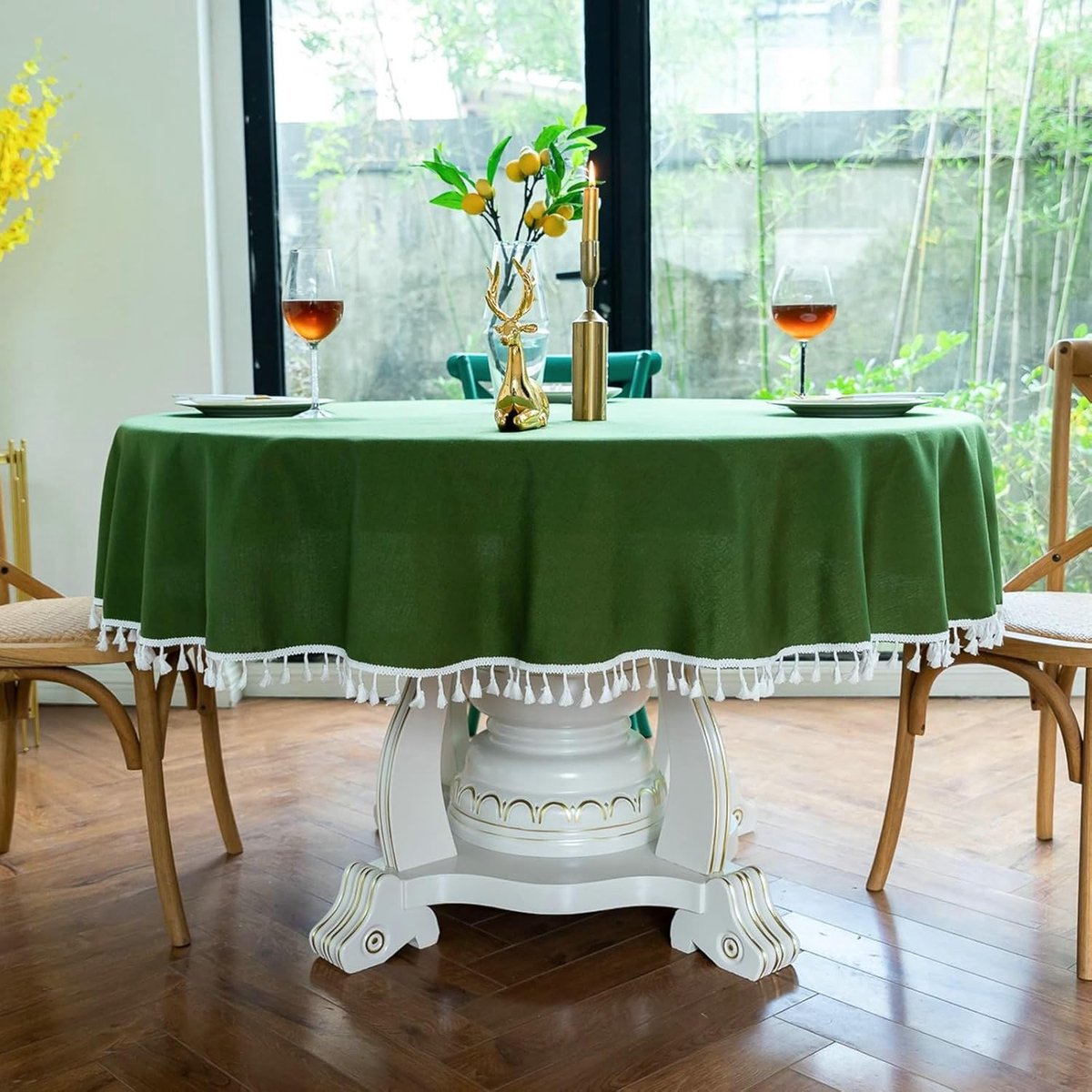Tafelkleed rond - Decoratief kleed - Dineren en decoreren - Met kwastjes - 280 cm - Groen