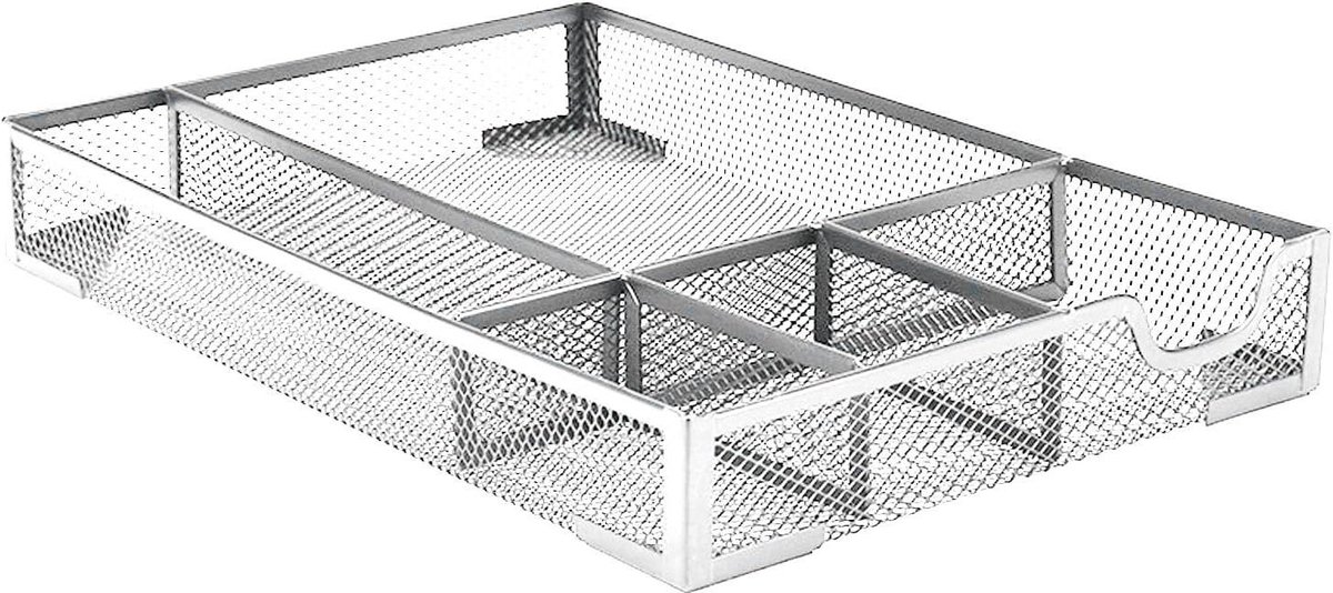 Bureaulade Organizer - Lade Indeler - Bureau Opruimen - Stevig Metaal Gaas - 32x22x5 cm - Zilver