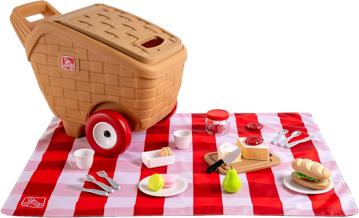 Speelgoed Picknickmand - Speelgoedmand met accessoires - Rollenspel en fantasie - Inclusief 30-delige set - 56 cm breed - Bruin