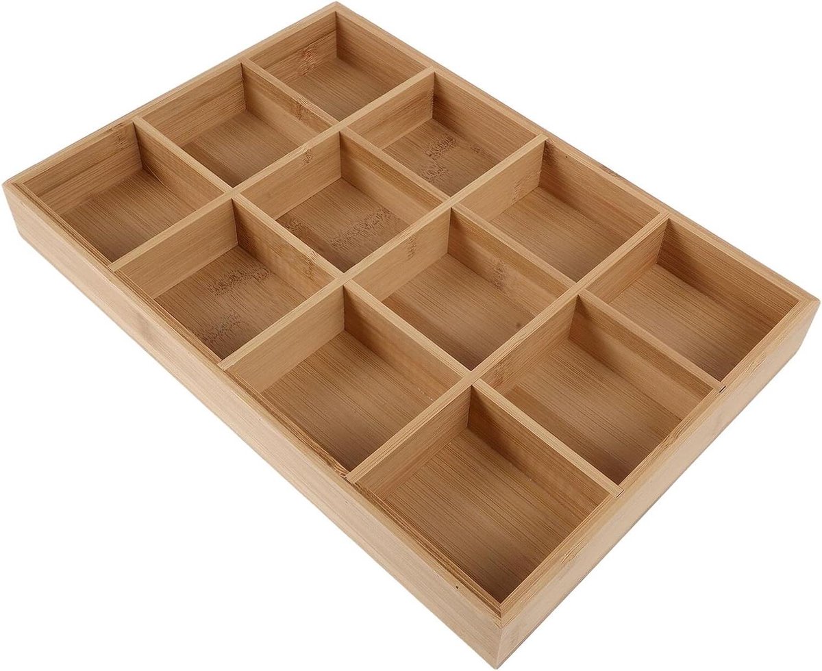 Lade Organizer - Opbergbak Vakjes - Kleding Kast - 12 Vakken Bamboe - 35x24x4 cm - Beige