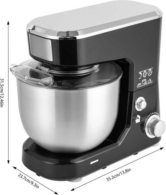 Keukenmachine 3-in-1, 5 liter, 1000 watt, 3 snelheden, roestvrijstalen kom, spatel, kruishaak en garde inclusief — afbeelding 4