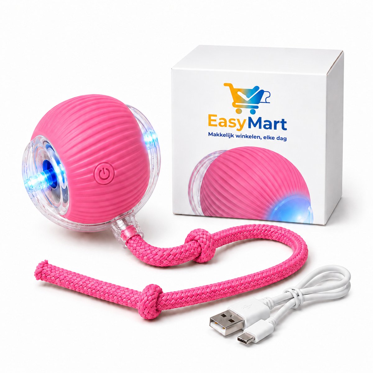 EasyMart Automatische Kattenbal – Interactief Kattenspeelgoed met Bewegingssensor, LED & 3 Modi – USB-C Oplaadbaar – Voor Katten & Kleine Honden – Roze