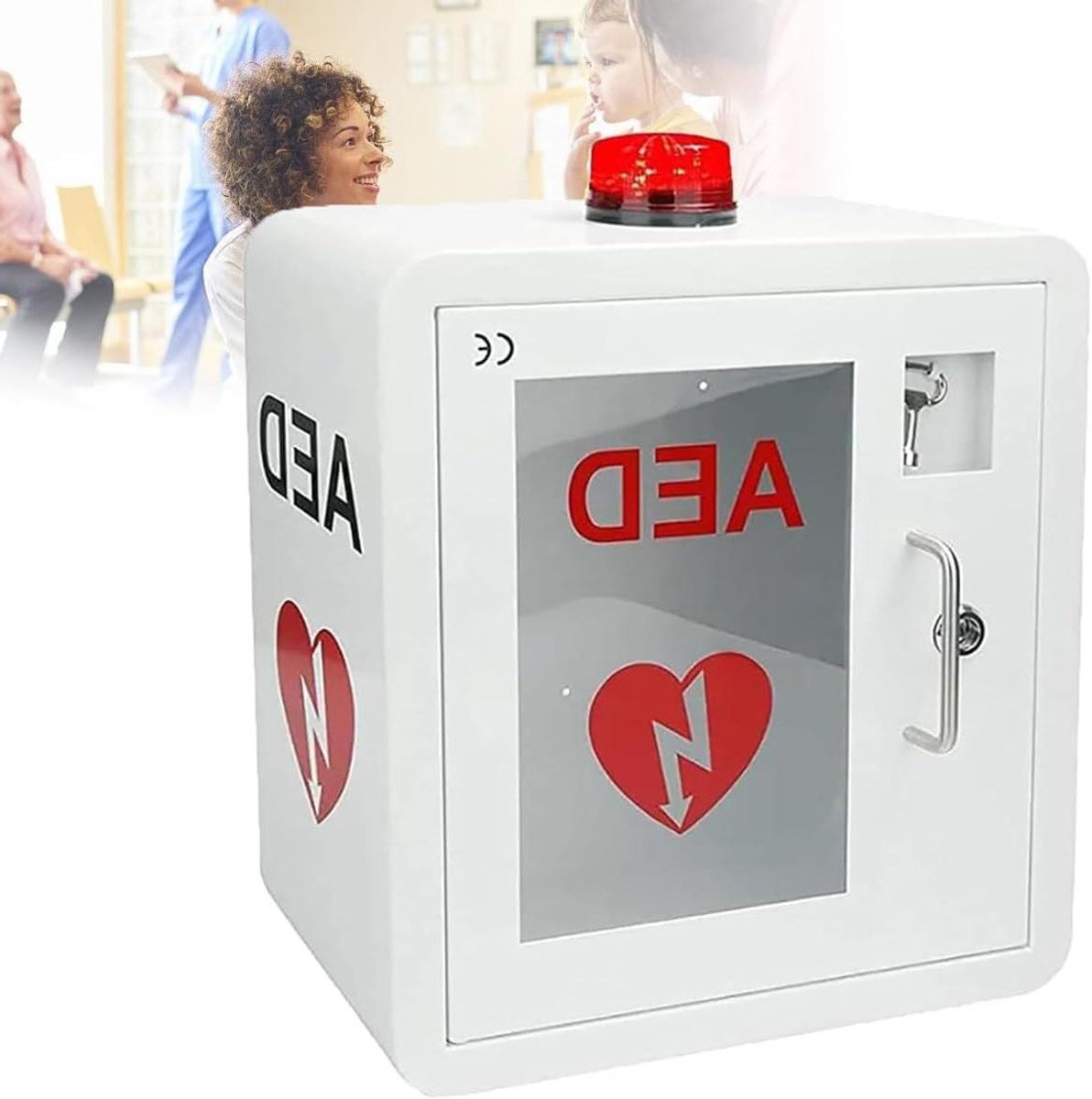 AED opbergkast - Hartdefibrillator alarmbox - Levens redden - Met alarmsysteem - 43x39x23 cm - Wit