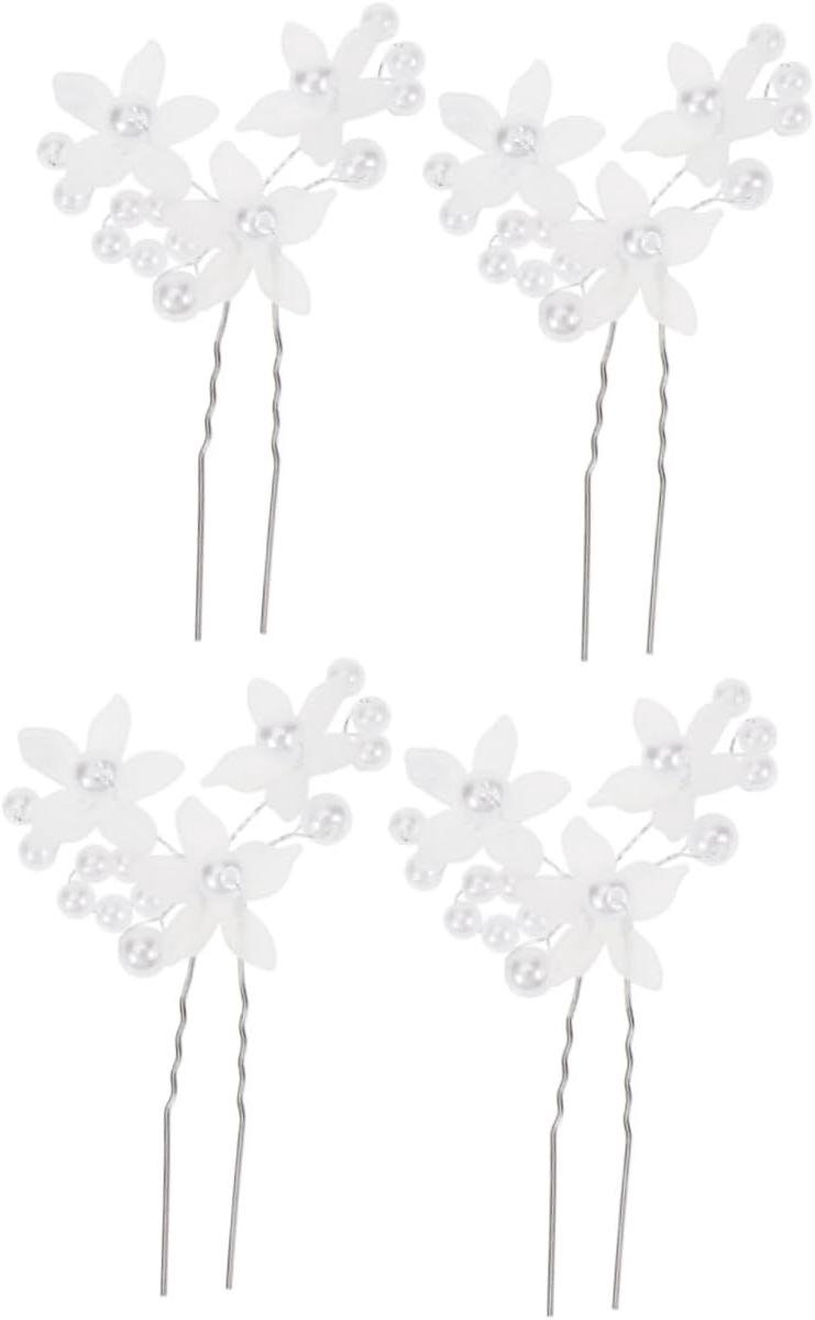 Bruid Haarspeld - Parel Klem - Feestelijk Kapsel - Bloem Parel Decoratie - 4 Stuks - Wit