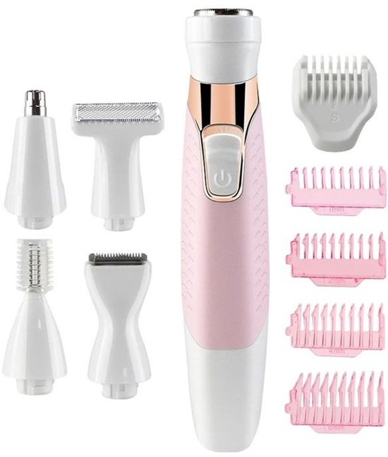 5-in-1 ontharingsapparaat, 600mAh 3W multifunctioneel USB-oplaadbaar ontharingsapparaat voor vrouwen, multidirectioneel scheren, roze