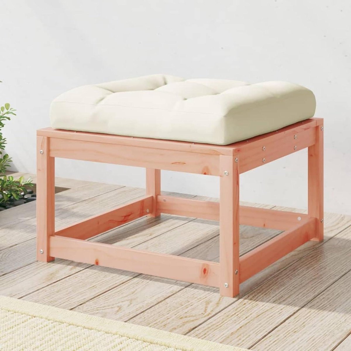 Houten Voetenbank - Buiten poef - Terras Ontspanning - Massief Douglas Hout - 66.5 x 39.1 cm - Houtkleur