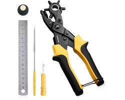 PROKING Gaatjes tang - Gatentang - Gaatjestang - Voor riem - Leder - Schoenen - Perforatietang - Revolvertang - Ponstang - Inclusief priem - Lineal - Gatenmaker