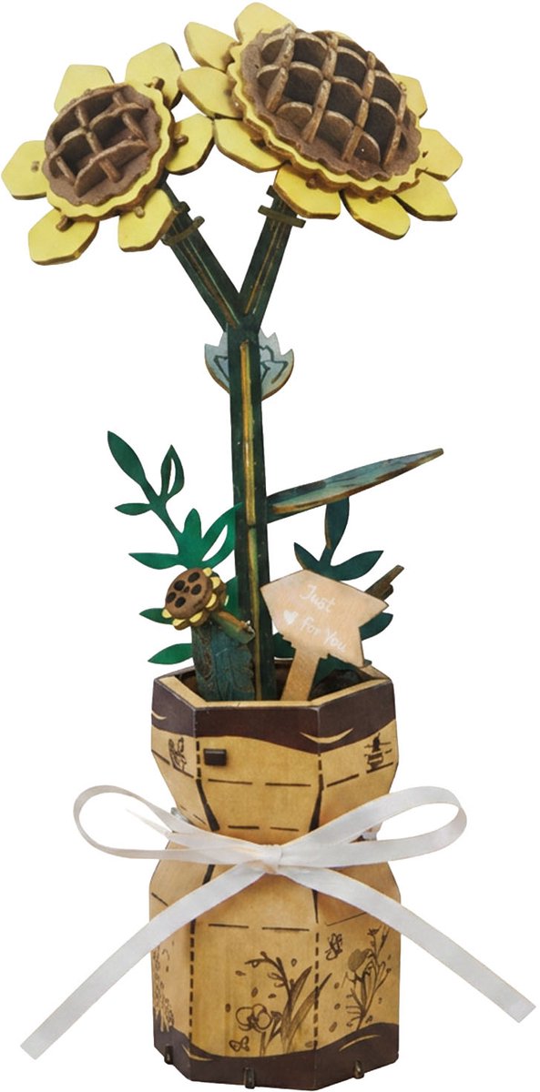 Inspirebox Modelbouwpakket Zonnebloem - Decoratieve Bloem - 3D Houten Puzzel - 20 cm - Bouwpakket voor Volwassenen en Kinderen - Creatief Knutselen - DIY Modelbouwpakketten
