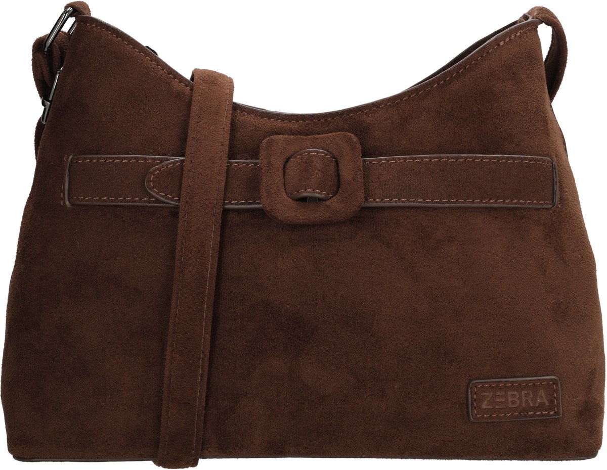 Zebra Trends Davina Crossbodytas - Dames Tas - Compact - Suede Look - Ritstas - Trendy Crossbody - Schoudertas - Donkerbruin