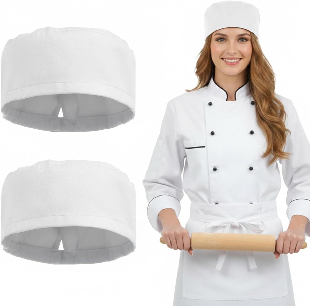 Koksmutsen Set - Koks Hoofddeksel - Professioneel Koken - Ademend Mesh Bovenkant - Verstelbaar - Wit