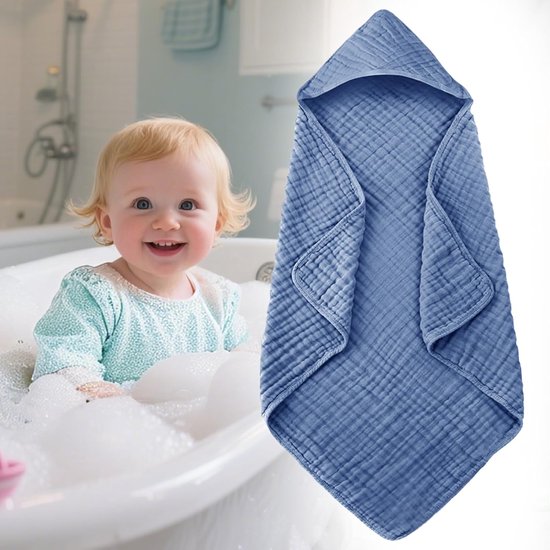 Baby Capuchon Handdoeken - Badcape Baby - Na het Baden - Duurzame Kwaliteit - 90 x 90 Cm - Donkerblauw — afbeelding 2