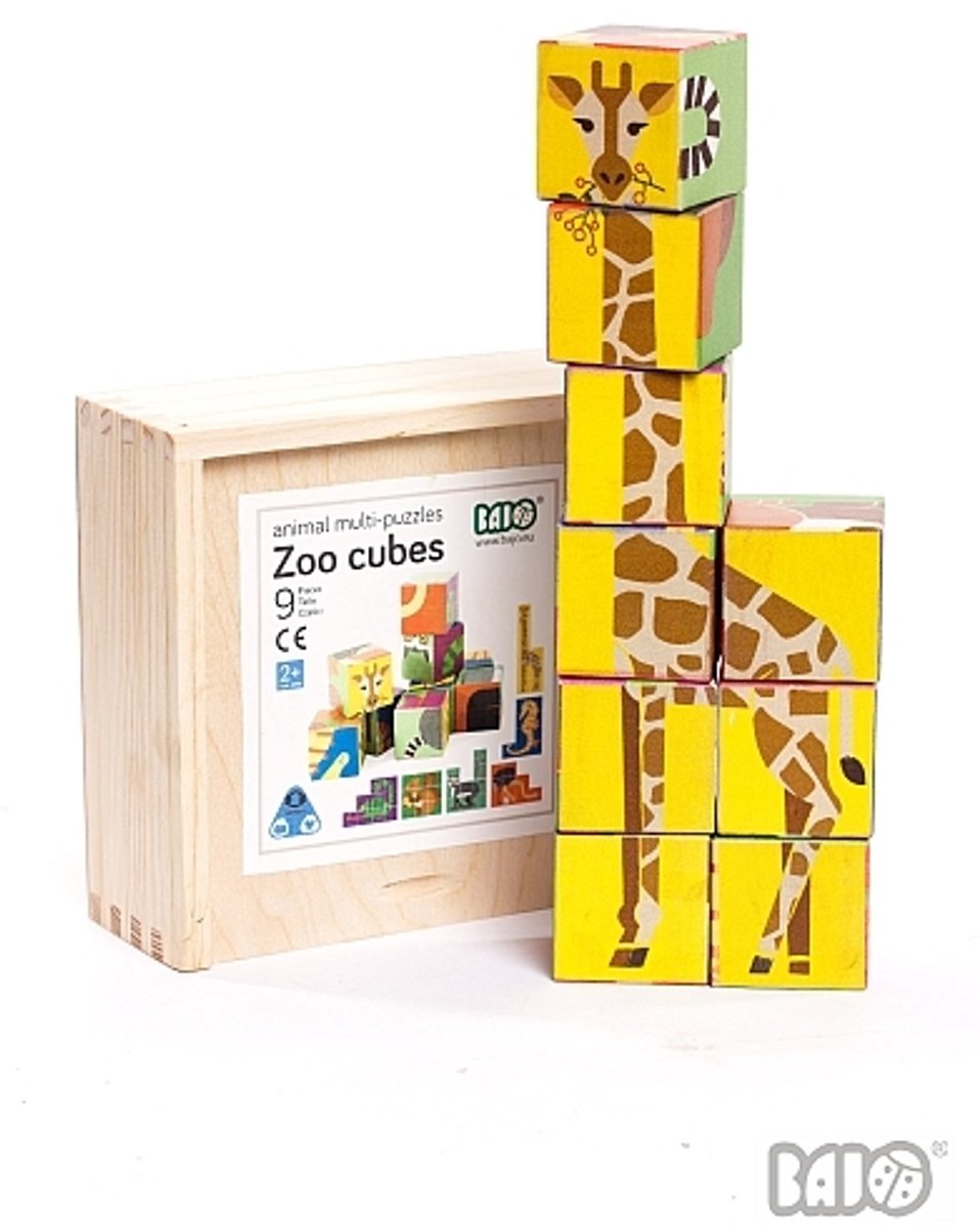 Bajo houten blokpuzzel Dierentuin - educatief speelgoed 9 stukjes.