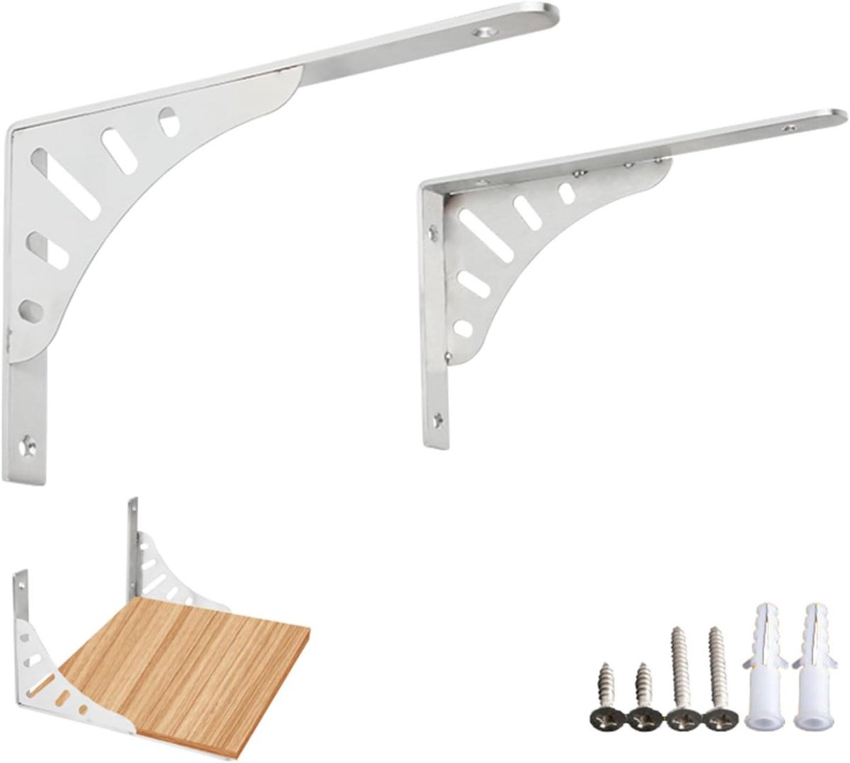Draagsteunen Planken - Wandsteunen Hoek - Opbergen Thuis - Versterkte Triangel - 200-350mm - Zilver