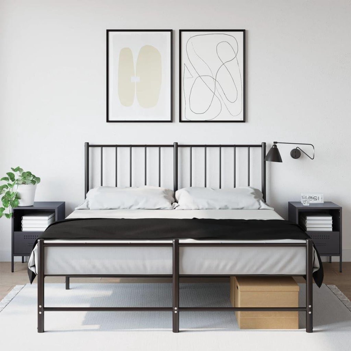 Nachtkastje Metaal - Bijzettafel - Slaapkamer Organisatie - Verstelbare Poten - 39x36x50.5 cm - Antraciet
