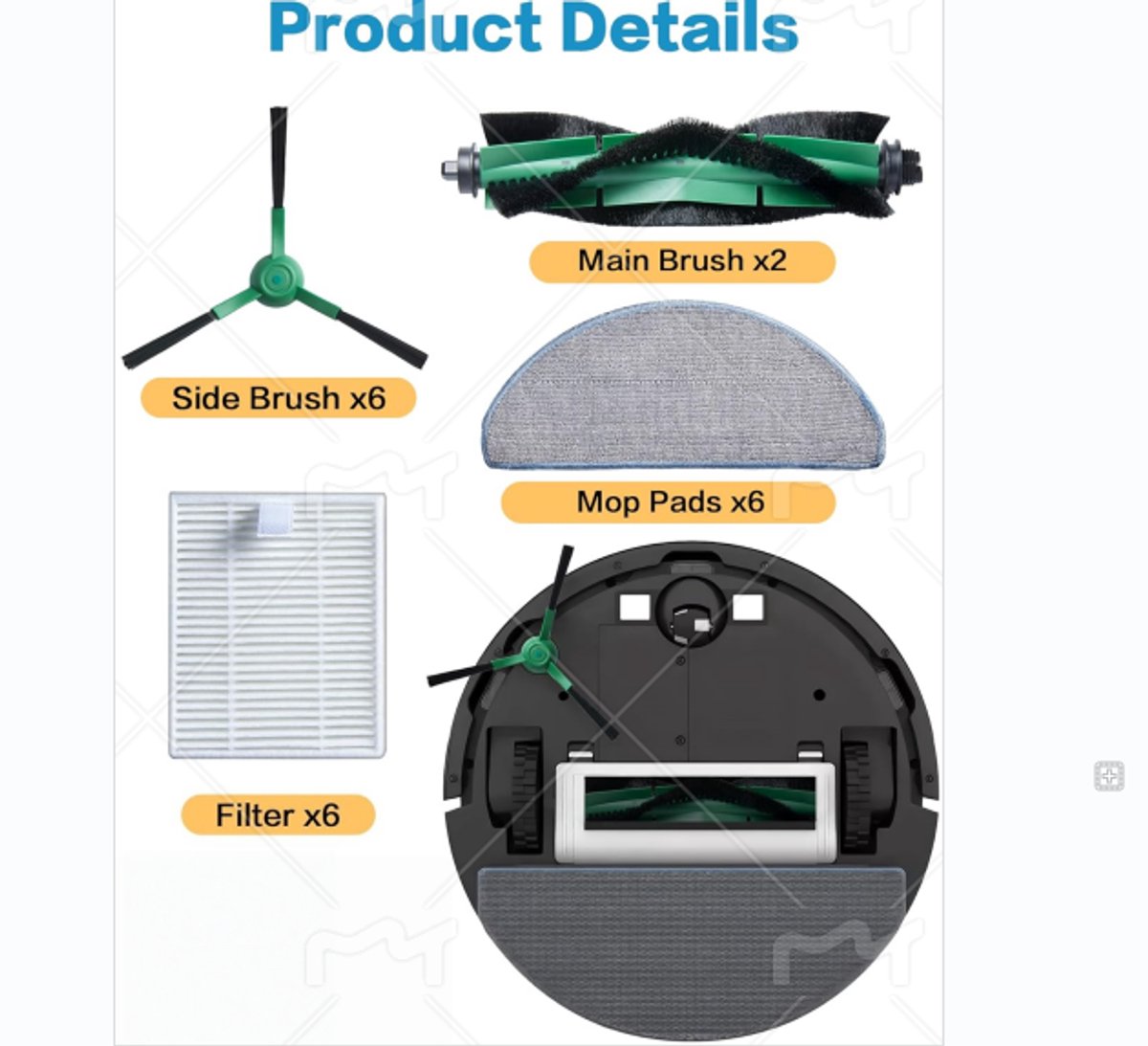 20 Stuks Accessoireset voor iRobot Roomba Combo 2 Essential Y0140/Y0112/Y0110, voor Roomba 105 Combo Vervanging - 2 handborstels, 6 filters, 6 zijborstels, 6 dweilpads thumbnail 8