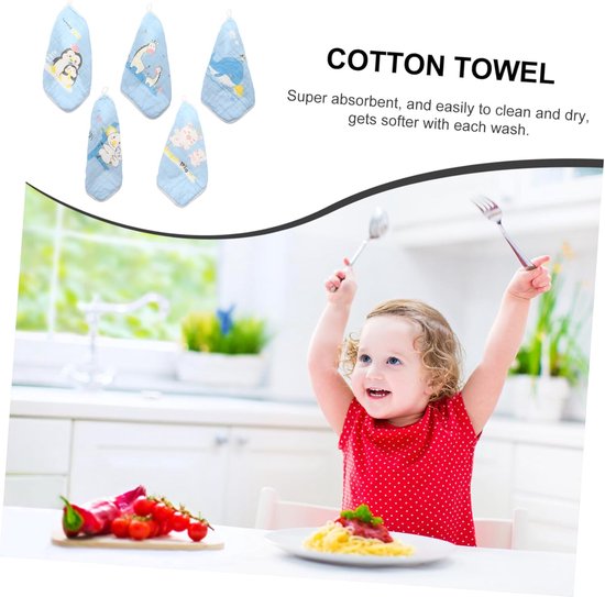 Baby Wasdoeken Set - Mousseline Vierkanten - Zacht Reinigen - 100% Katoen Garen - 5 Stuks 30x30cm - Blauw — afbeelding 5