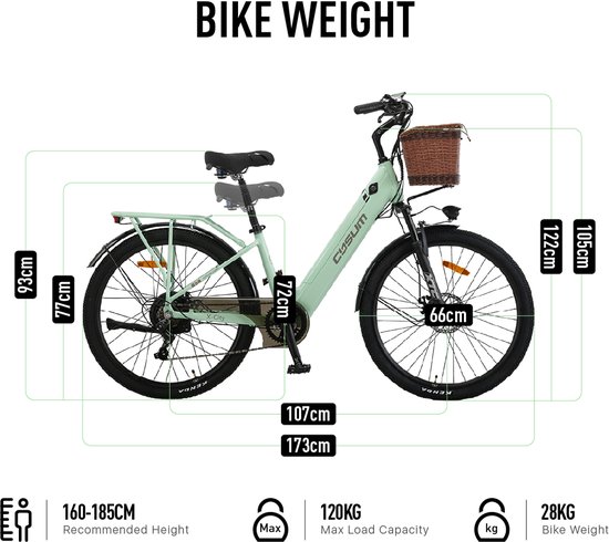 Cysum X-City Elektrische Stadsfiets - 250W Motor - 26*1.95 Inch - 48V10.4Ah Accu - Shimano 7-Snelheden - 60-80KM Bereik - Wit van Merkloos — afbeelding 4