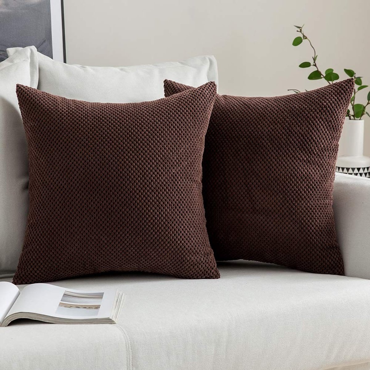 aladdien - Decoratieve Kussenslopen - Set van 2 - 40 x 40 cm - Comfortabel en Natuurlijk - Bruin - Geschikt voor Woonkamer en Slaapkamer