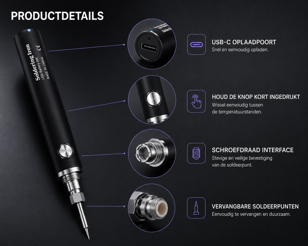Draadloze soldeerbout kit - oplaadbaar - draagbaar - elektrisch soldeerpistool - 3 temperatuuraanpassing - soldeerlasgereedschap kit - reparatie huishoudelijke apparaten - elektronische componenten soldeerbouten – foto 2