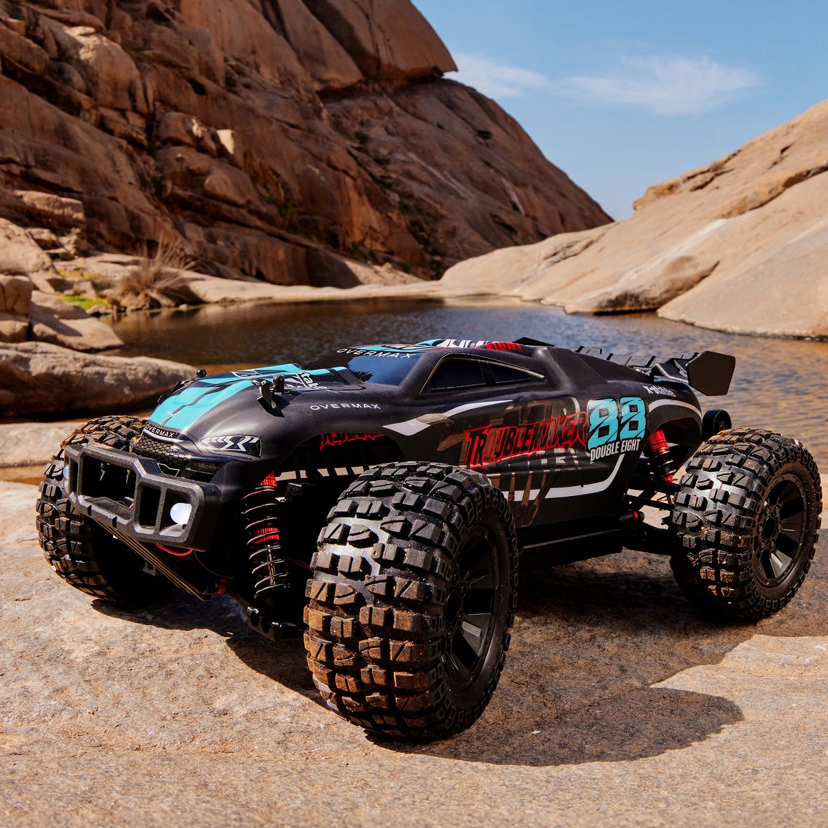 Overmax X-Stable RC auto / RC car – 35 km/h – 4x4 Monster Truck – 1:10 – metalen aandrijving – olie-schokdempers – dubbele LED verlichting – 2 accu’s (tot 40 min rijtijd) – instelbare besturing – actieve rem – offroad terrein model - Bestuurbare Auto — afbeelding 6
