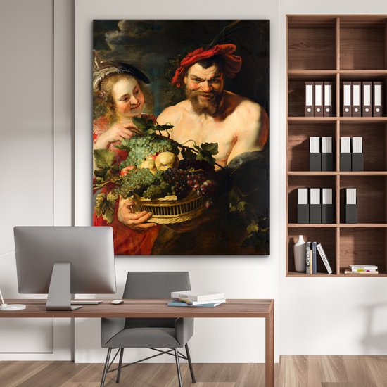 Nymphe et satyre - Peinture de Peter Paul Rubens Aluminium 120x160 cm - Tirage photo sur Aluminium (décoration murale métal) XXL / Groot format!