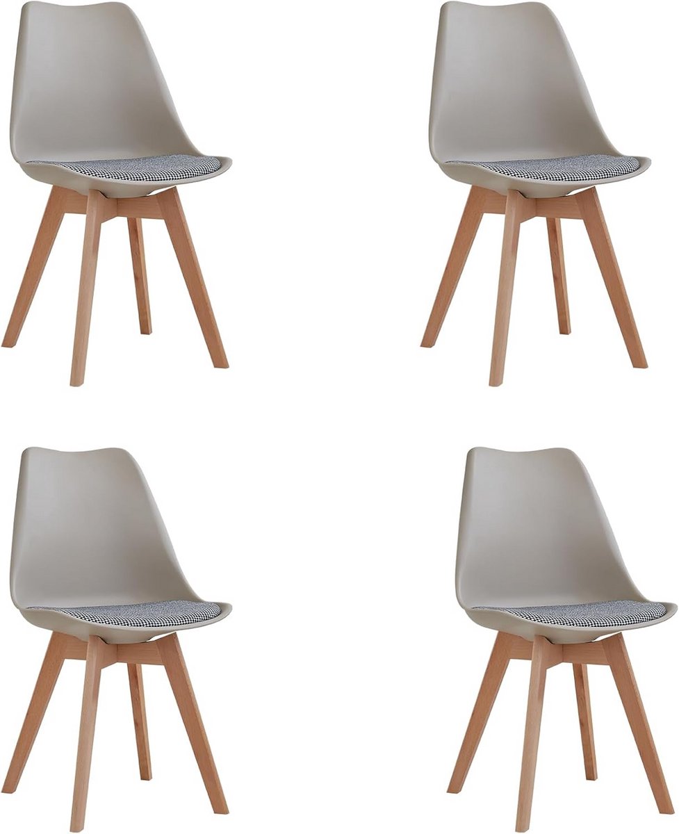 Set van 4 moderne eetkamerstoelen met stoffen kussens, Scandinavische keukenstoelen met po