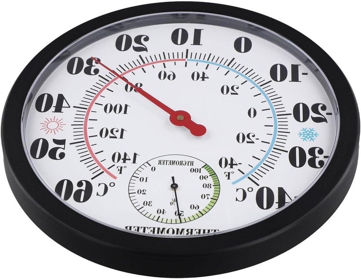 Binnen Buiten Thermometer - Weerstation Hygrometer - Weer Meten - Mechanisch Geen Batterij - 25 cm - Wit