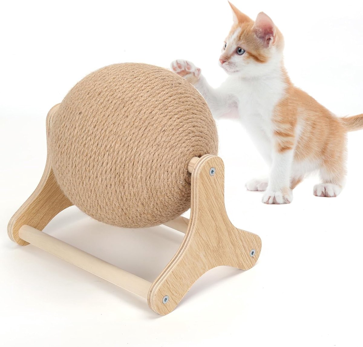 Ulisem - Kattenkrabbol - Met standaard - 6x6x6 inch - Natuurlijke sisal - Geschikt voor kleine katten - Beschermt meubels - Stevig en antipiek - Spelen en bewegen - Indoor kat