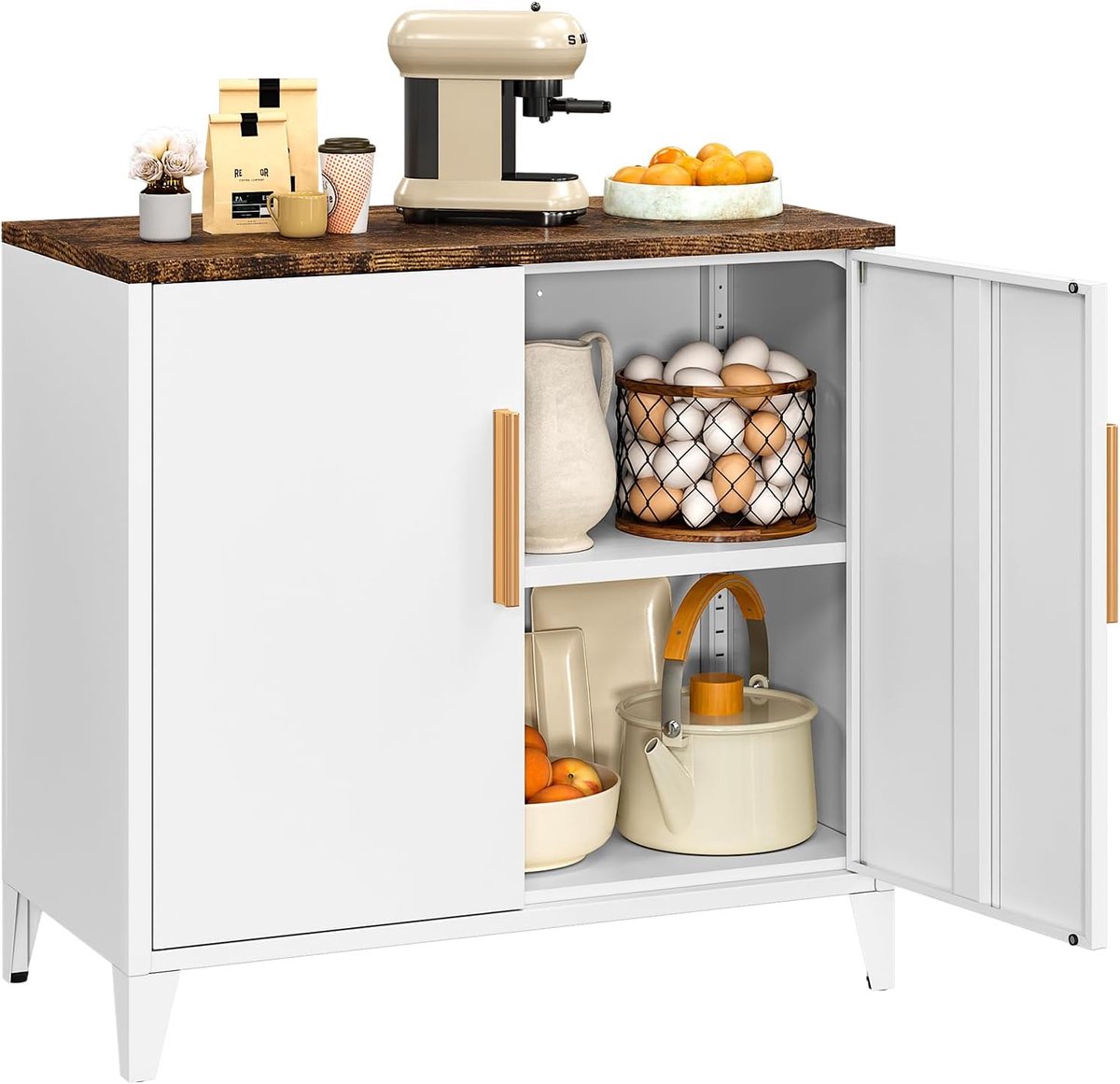 Metalen Opbergkast - Zijdeur Kast - Thuis Organiseren - Magnetische Sluiting - 76 cm Hoog - Wit