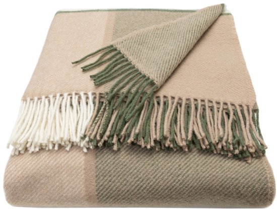 WOOOL® Luxury Plaid - Block Check (Olive) - 150x183cm - 100% Wol