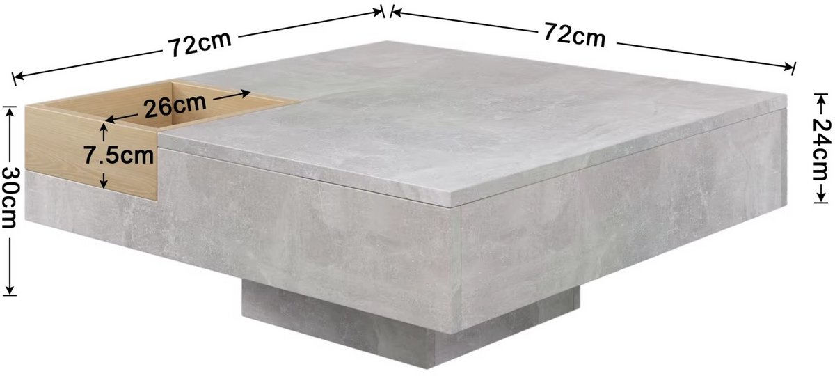 JOYNEXTBUY Salontafel - Koffietafel - Bijzettafel - Moderne Salontafel Bijzettafel - Vierkant - L85 x B81 x H11.50 - Betongrijs