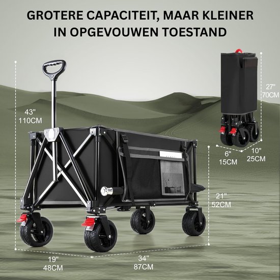 MRKK® Bolderkar Opvouwbaar Luchtbanden - Strandwagen - Bolderwagen van Merkloos — afbeelding 5