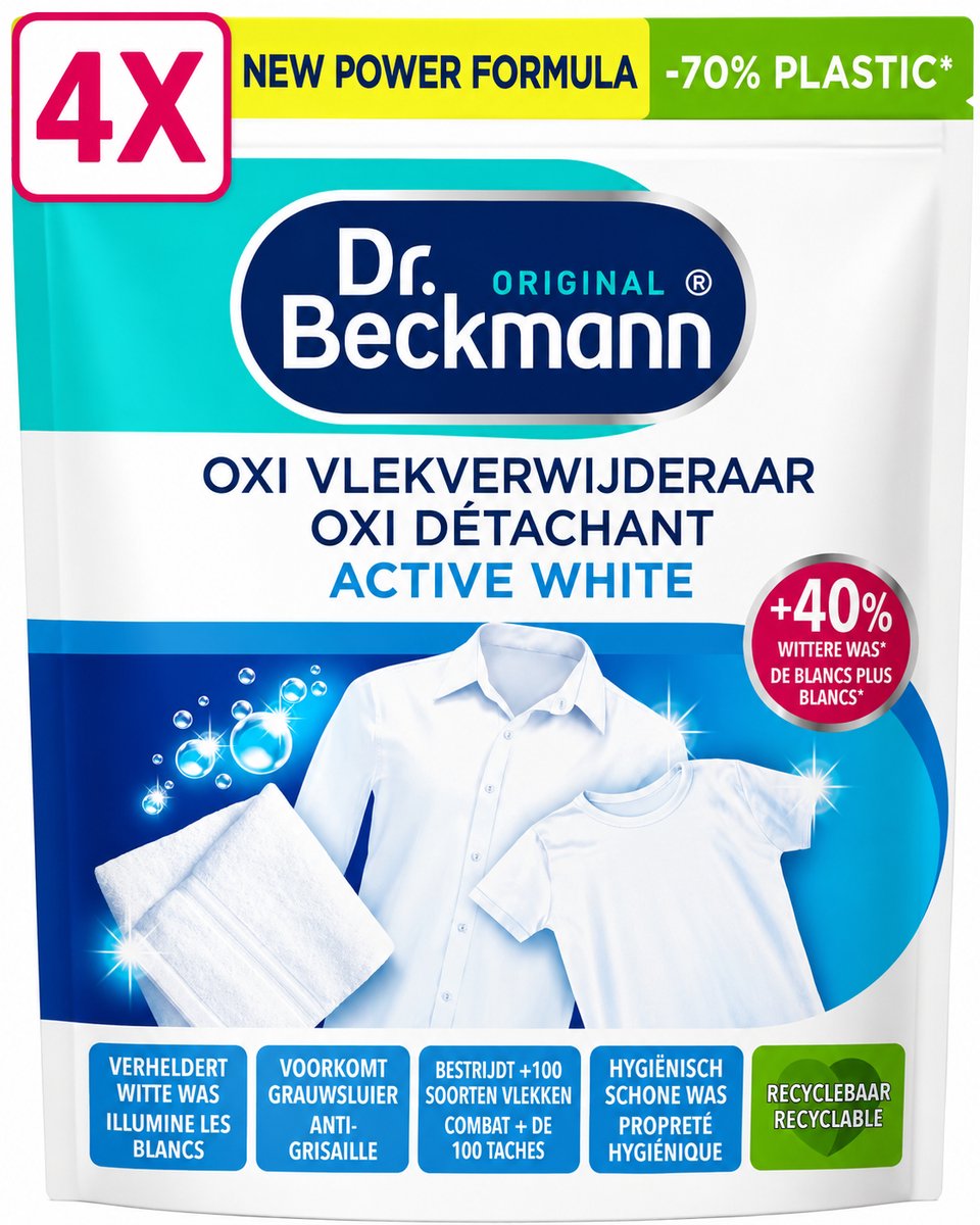 4 x Dr. Beckmann - Active White Poeder – Oxi Power Vlekverwijderaar – Witte Was Witter – Voor Hardnekkige vlekken– 400g