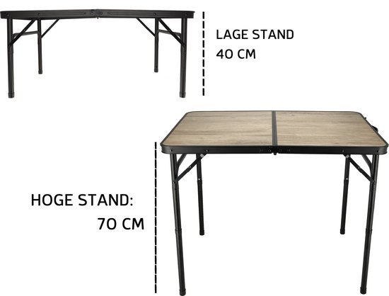 Klaptafel 90x60cm - Inklapbare Campingtafel met Verstelbare Hoogte 40/70cm - Belastbaar tot 30 kg - Opvouwbare Vouwtafel met Handvat - Tuintafel Houtlook voor Camping, Balkon, Picknick en Caravan van Merkloos — afbeelding 5