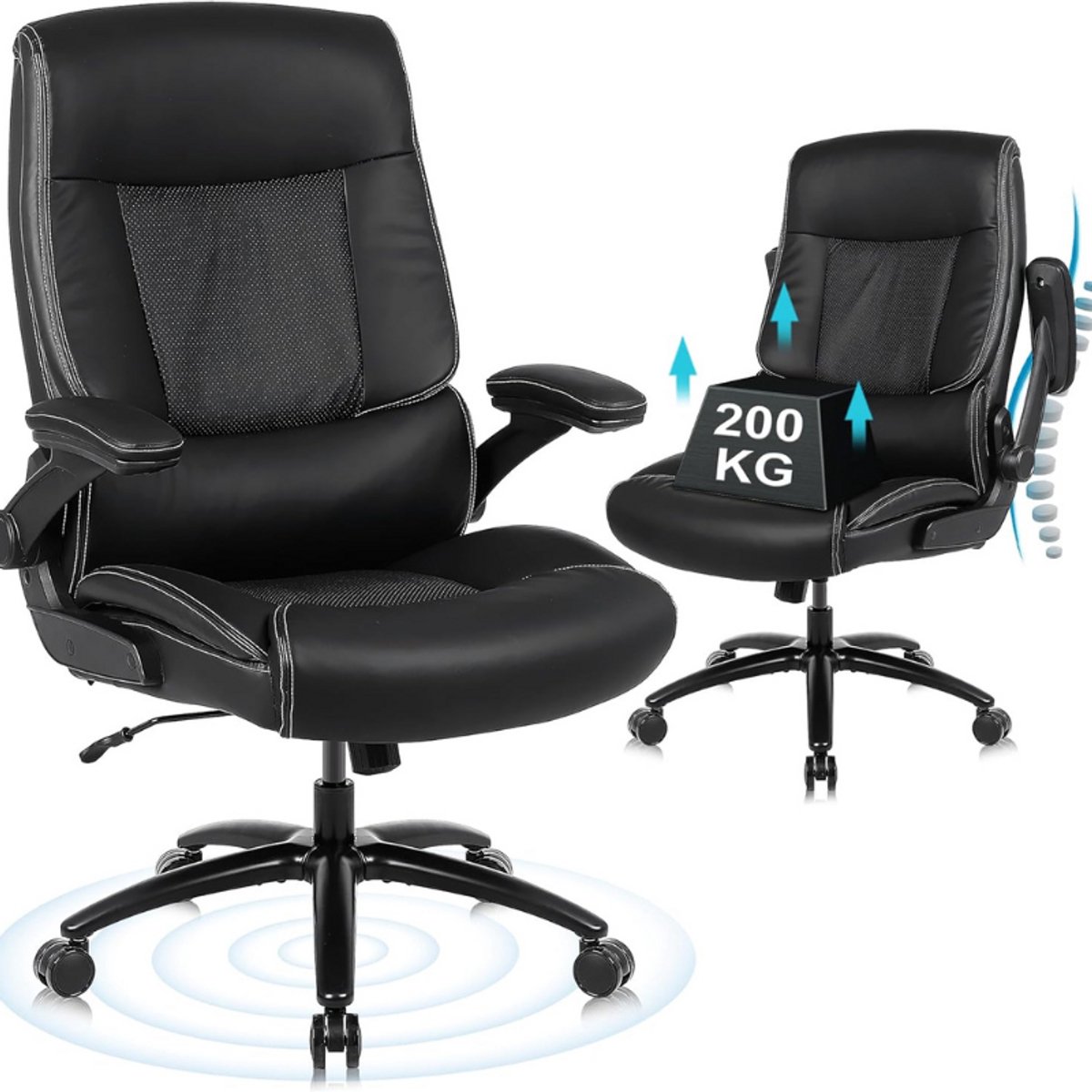 Youhauchair Ergonomische Bureaustoel 200 Kg - Extra Sterke Directiestoel - Verstelbare Computerstoel Voor Zware Personen - Comfortabele XXL Werkstoel - Zwart