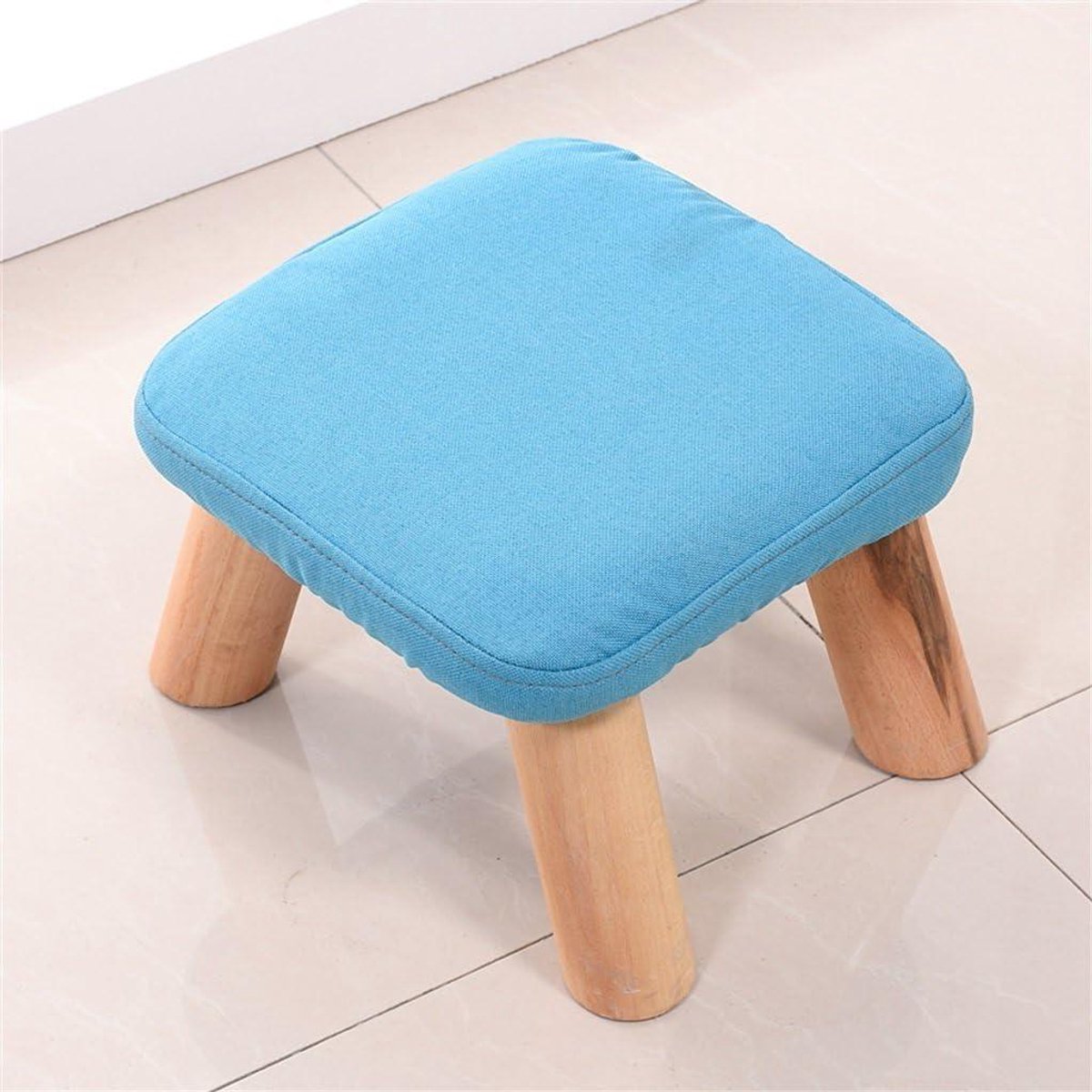 Houten Bankje - Voetenbank Krukje - Ontspannen Zitten - Massief Hout - 28x28x20 cm - Blauw