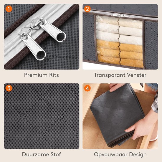 Opbergzakken Kleding - Opbergdozen Set - Ruimte Besparen - Ademend Materiaal - 4 Stuks 36L - Grijs — afbeelding 2