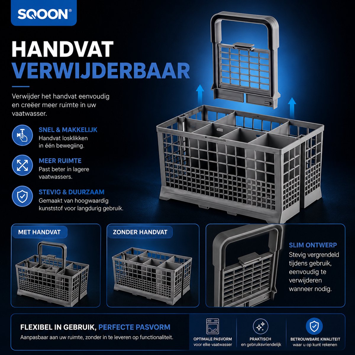 SQOON® Bestekmand Vaatwasser Universeel – Vervanging voor IKEA, Whirlpool, AEG, Bosch, Siemens – 240x135x125 mm – Sterke Kwaliteit — afbeelding 4
