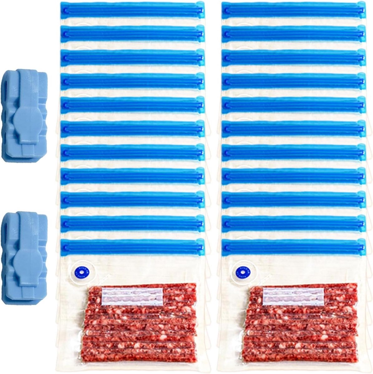 Vacuümzakken - Herbruikbare zakken - Voedsel bewaren - Inclusief clips - 20 stuks - Transparant