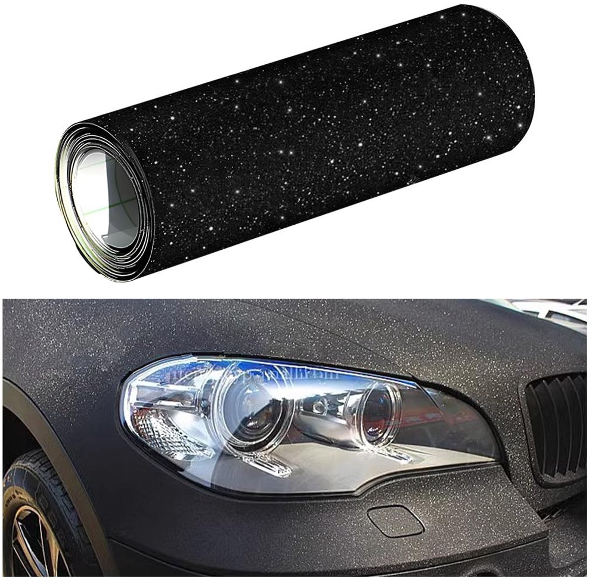 SPHProducts - Glitterzelfklevende autofolie - Doe-het-zelf folie - Zwart - Decoratief en veelzijdig - Voor motorfiets en meer