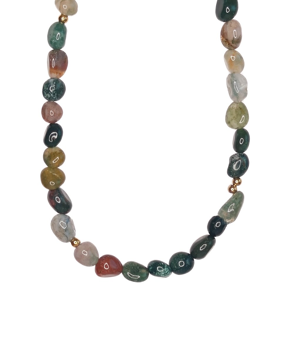 Ava & Imber | Pebble Ketting Mos Agaat | Groene Kralenketting 44cm | Organisch Gevormde Kralen 5-7mm in Cadeaudoosje