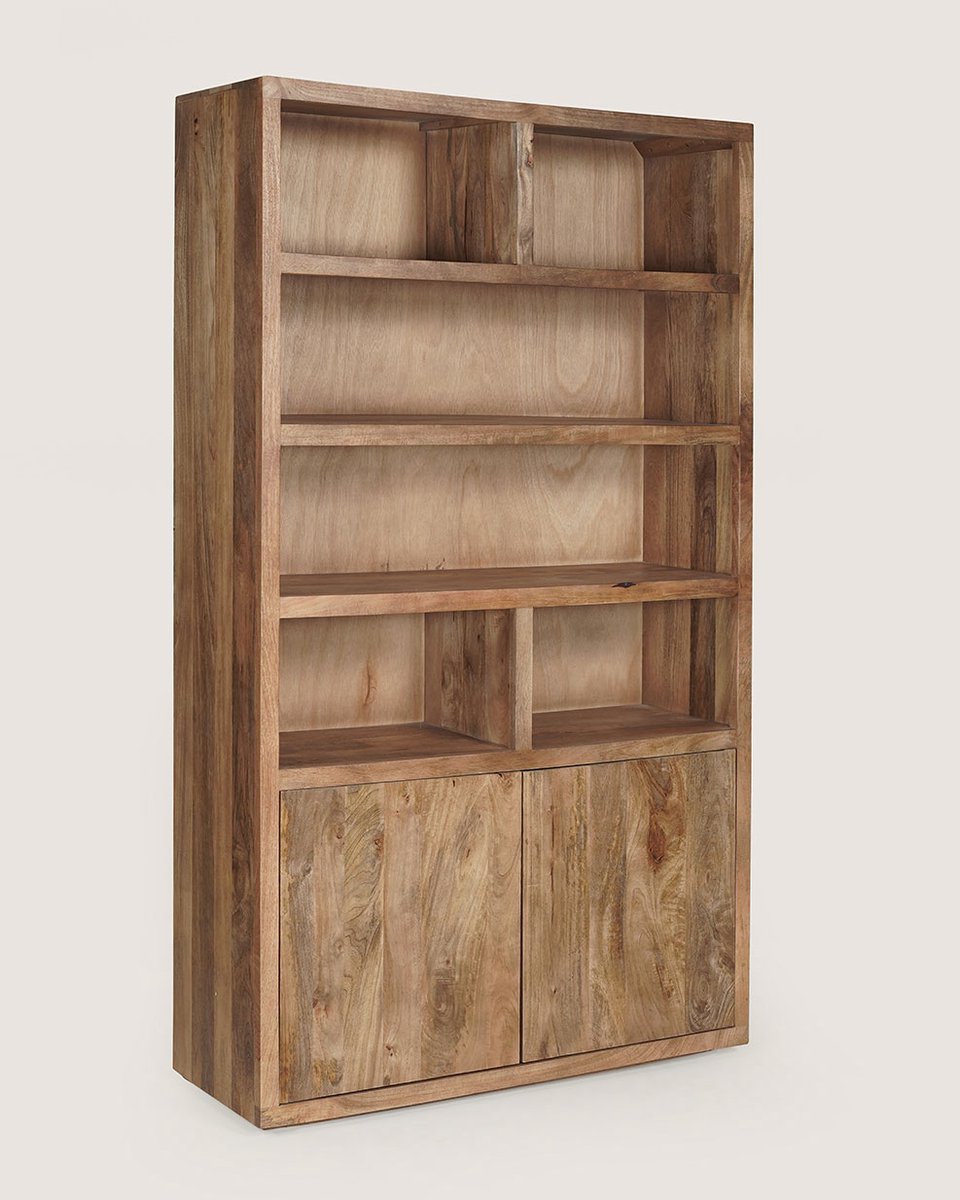 Vakkenkast 120 cm Mangohout – 6 Vakken – Bruin – Landelijk